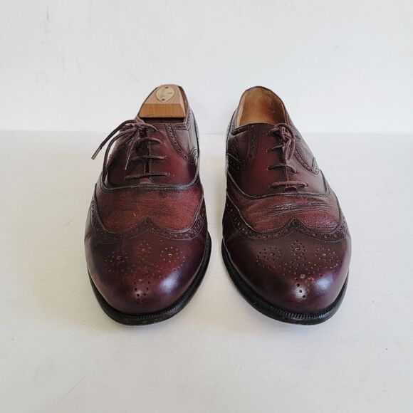 Stamati Mastroianni Shoes Men's 9M Burgundy Maroon Hand Made Italy Wingtips - Picture 3 of 16